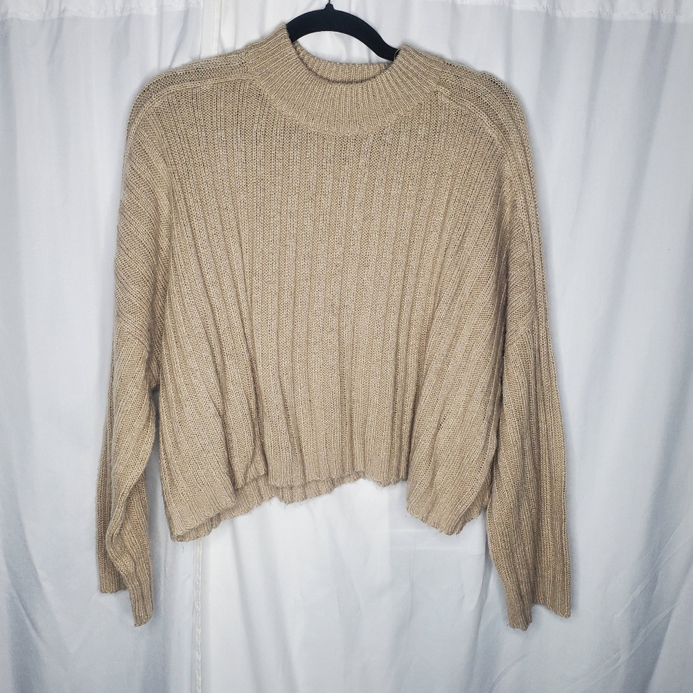 ♧ Nasty Gal Camel Cropped Mock Neck Sweater Size Medium